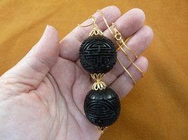 J13-20) Black CINNABAR carved wood lacquer bead jewelry 24&quot; Pendant necklace - £23.22 GBP