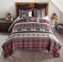 NEW! Country Bear Lodge Theme Reversible Quilt Set Rustic Country Buffalo Plaid - £98.17 GBP+