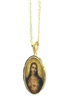 Sacred Heart of Jesus Sagrado Corazon Medal 18K Gold Plated with 20 inch... - £10.16 GBP
