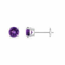 ANGARA Natural Round Amethyst Stud Earrings in 14K White Gold (AAAA, 5mm) - £276.15 GBP