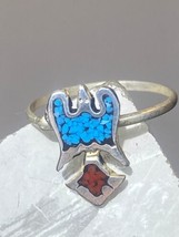 Phoenix ring turquoise coral chips southwest sterling silver women girls d - £22.58 GBP