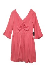 Eloquii Dress Plus Size 14 Coral Flare Sleeve V Neck Box Pleated Knee Le... - £24.88 GBP