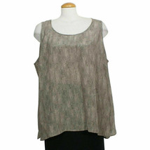 Eileen Fisher Stone Gray Black Chainette Print Silk Crepe Chine Tank Top 2X - £119.45 GBP