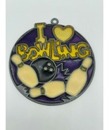 Vintage I Love Bowling Suncatcher Stained Glass Purple 3.5 Pins Glitter - £14.14 GBP