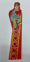 Valentines Day Vintage Greeting Card For Teacher Little Boy on Ladder with Heart - £3.81 GBP