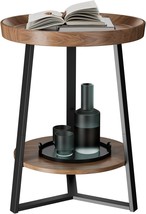 The Gadroad Round End Table With Storage Shelf Is A Two-Tier Farmhouse Side - £64.10 GBP