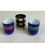 Set Of 2 Kotubuki Japanese Blue Striped Cups &amp; 1 Black Gold Cup - $198.34 MXN