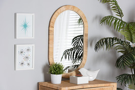Saverio Natural Brown Mahogany Wood and Natural Rattan Oval Mirror - $151.00
