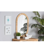 Saverio Natural Brown Mahogany Wood and Natural Rattan Oval Mirror - $211.91 CAD
