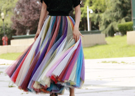 Rainbow Long Tulle Skirt Holiday Outfit Adult Plus Size Rainbow Tulle Maxi Skirt image 2