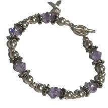 Purple Crystal Swarovski Beads Sterling Beads Bracelet Sterling Silver 8” Long - £35.14 GBP