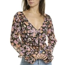 Free People Maybel Black Floral Combo Blouse Size Large NWT MSRP $98 NEW - $34.99