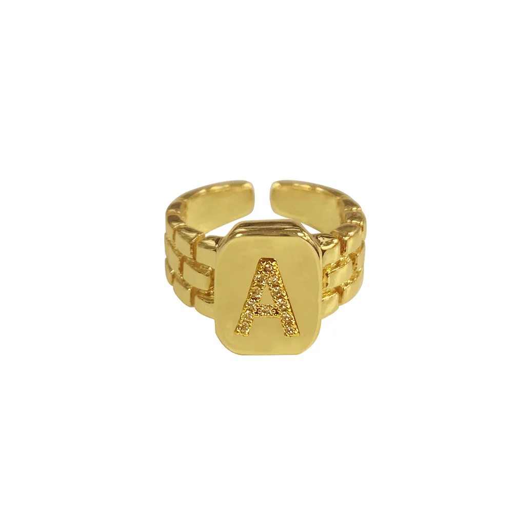 Trendy Hiphop Adjustable 18k Gold Plated AAA Zircon A-Z Letter Ring Watchband Sq - £12.54 GBP