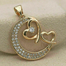 14K Yellow Gold Plated 2.10Ct Round Simulated Diamond Moon Heart Pendant women - £83.06 GBP