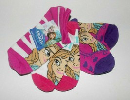 Disney Frozen 3 Pairs Girls Socks Elsa and Anna Red Purple Pink Size 6-8... - $7.24