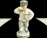 Russian Boy on a Tree Stump Figurine, Cossack Hat, Vintage Home Decor - $14.65