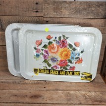 X2 Roses Carnations Child&#39;s Metal Snack and Play Tray Brand New Vintage - £42.16 GBP