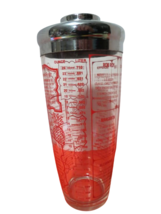 Vintage Irvinware USA Red Glass Cocktail Shaker W/Recipes 24 Oz 8.5&quot;T With Lid - £15.77 GBP