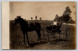 RPPC Young Man in Horse Drawn Carriage Buggy Postcard B26 - £7.97 GBP