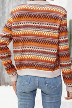 Orange Boho Striped Zip Up Long Sleeve Jacket - $22.77