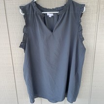 14th &amp; Union Gray Ruffle Collar Cap Sleeve Gray Checks Blouse Semi Sheer XL - £11.65 GBP