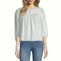 a.n.a. Women&#39;s Crew Neck 3/4 Sleeve Blouse Size MEDIUM White 3 Button Fr... - £16.05 GBP