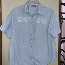 Southern lady, short sleeve button down shirt with embroidered fish details - £8.47 GBP