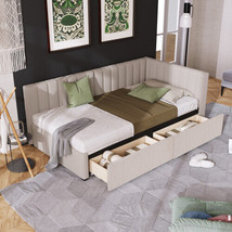 Upholstered Daybed with 2 Storage Drawers Twin Size Sofa Bed - Beige - £272.45 GBP