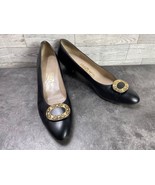 Salvatore Ferragamo Heel Women 10AAA Shoes Black Leather Medallion Kitte... - $67.66 CAD