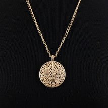 SARAH COVENTRY Timeless Beauty necklace - vtg 1977 gold geometric round ... - $18.00
