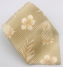 Tommy Bahama Striped Pineapply &amp; Plumeria Hibiscus Flower Tie 4.5&quot; W 58&quot; L Silk - £16.70 GBP