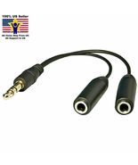 6in 1 Male to 2 Female Gold Plated 3.5mm Audio Y Splitter Headphone Cable Black - $5.50