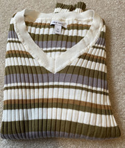 Nine West V-Neck Stripe Sweater Ivory Multi Size Medium - £11.16 GBP