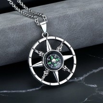 Men&#39;s Silver Nautical Working Compass Pendant Necklace Chain Protection Jewelry - £9.51 GBP