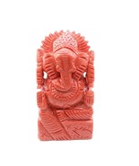 Red Coral Carved Lord Ganesha God Statue Idol Religious - $971.85 MXN