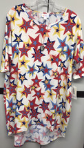 NWT LuLaRoe Medium Patriotic 4th White Red Gold Blue Peach Stars Irma Tunic - $24.74