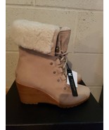 Sorel After Hours Lace Shearling Wedge Booties Oatmeal Leather $260 Sz 6... - $136.67 CAD