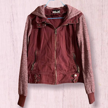  BSweet Womens Burgundy Canvas &amp; Stretch Knit, Zip Front, Hoodie Jacket-Size L - £9.95 GBP