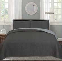 Santee Dark Gray And Light Gray Color Reversible Bedspread Set 3 Pcs King Size - £38.91 GBP