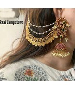 Indian Big Jhumka Earrings Jhumki Wedding Bollywood Set Real Camp Chain ... - £143.10 GBP