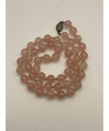 Vtg. Pink Rose Quartz Hand Knotted Bead Necklace Sterling Filigree Clasp - $82.02 CAD