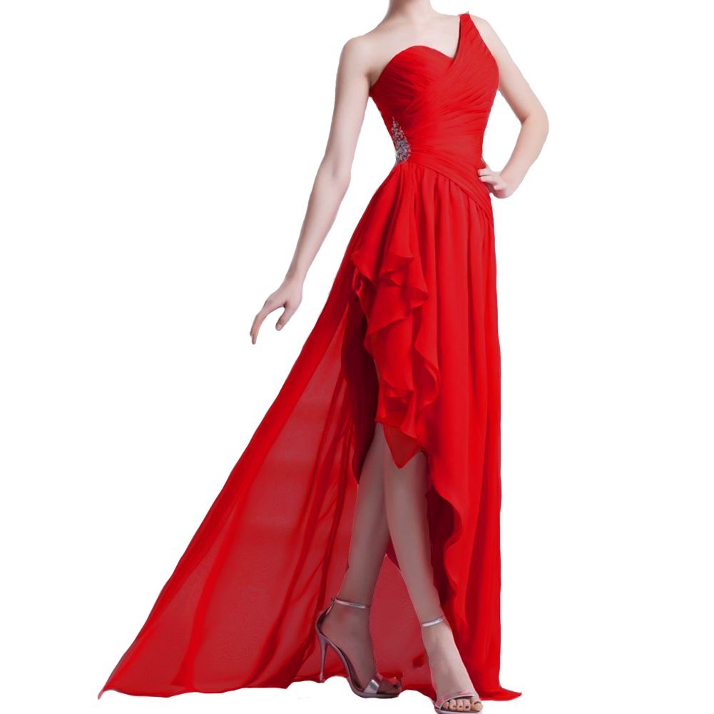 Kivary Women's Chiffon One Shoulder High Low Chiffon Beaded Prom Homecoming Part