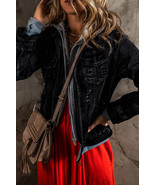 Black Fake Two-Piece Hooded Zip-Up Denim Jacket - $65.77
