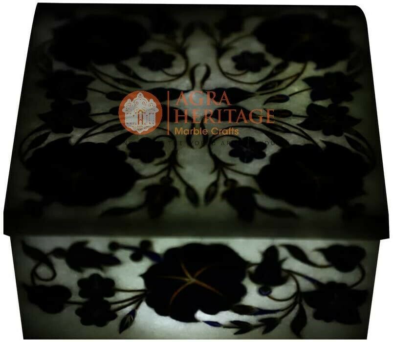 4"x4"x2" White Jewelry Organizer Box Lapis Marquetry Flower Art Christmas Gift Item image 4