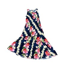 Two Palms Hawaiian Floral Maxi Dress Ruffle Vintage Made in Hawaii 100% Rayon L - £24.56 GBP