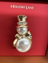 Macys Holiday Lane  faux pearls goldtone metal snow man pin - $27.68 CAD