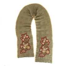 Embroidered Flowers Sequins Taupe Ruched Long Scarf Wrap Cache Col - $31.68