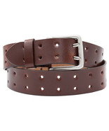 Mens Genuine Leather 2 Hole Jeans Casual Belt, Heavy Silver Buckle, Brown - $351.93 MXN+