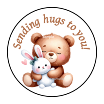 30 SENDING HUGS TO YOU TEDDY BEAR ENVELOPE SEALS STICKERS LABELS TAGS 1.... - $7.99