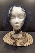 Vintage Dark Blue Hair Net with Velvet Like Dots and Tie Down - £5.46 GBP